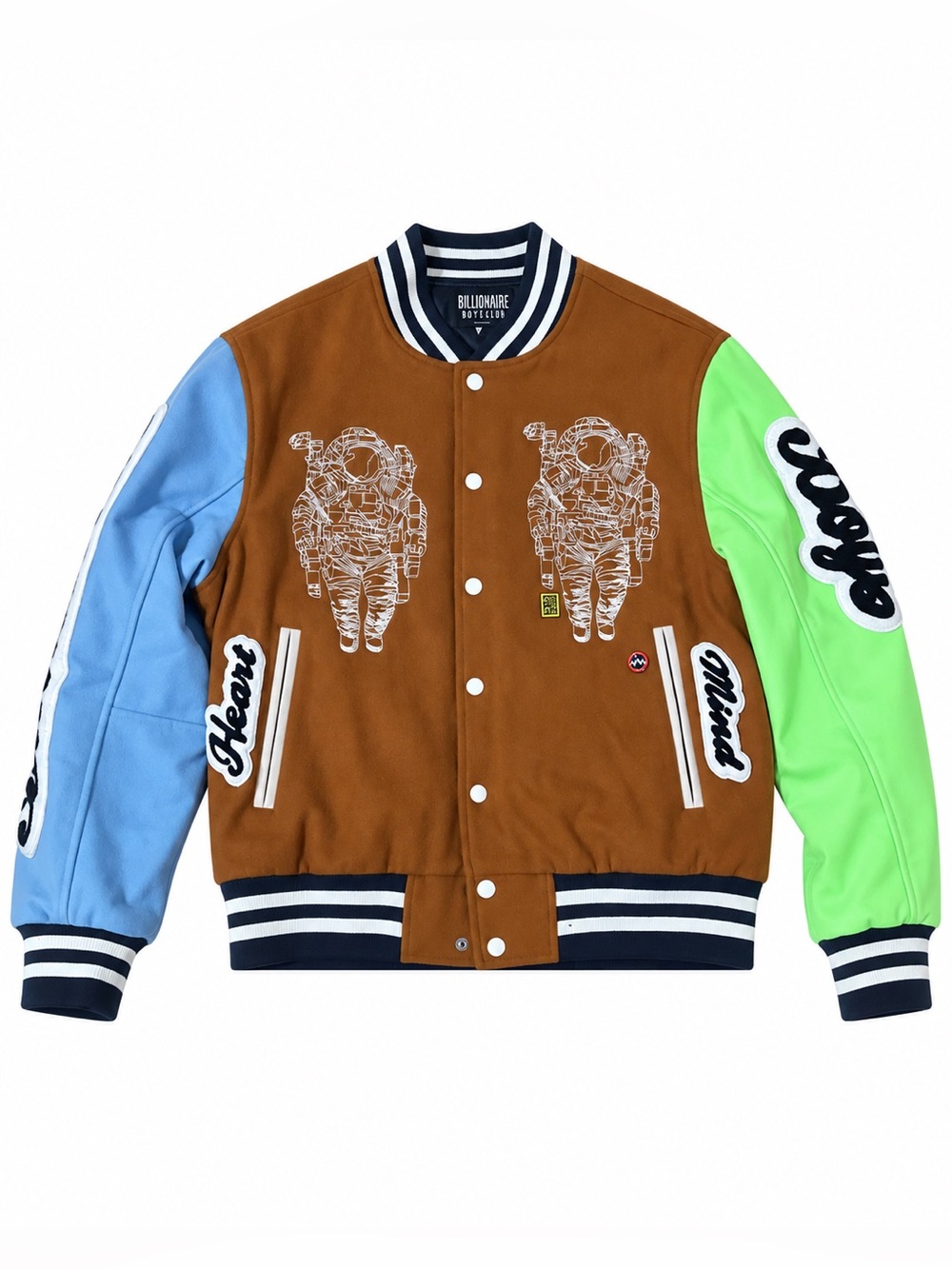 Billionaire Boys Club NWT Brown Varsity Jacket with Light Blue & Neon